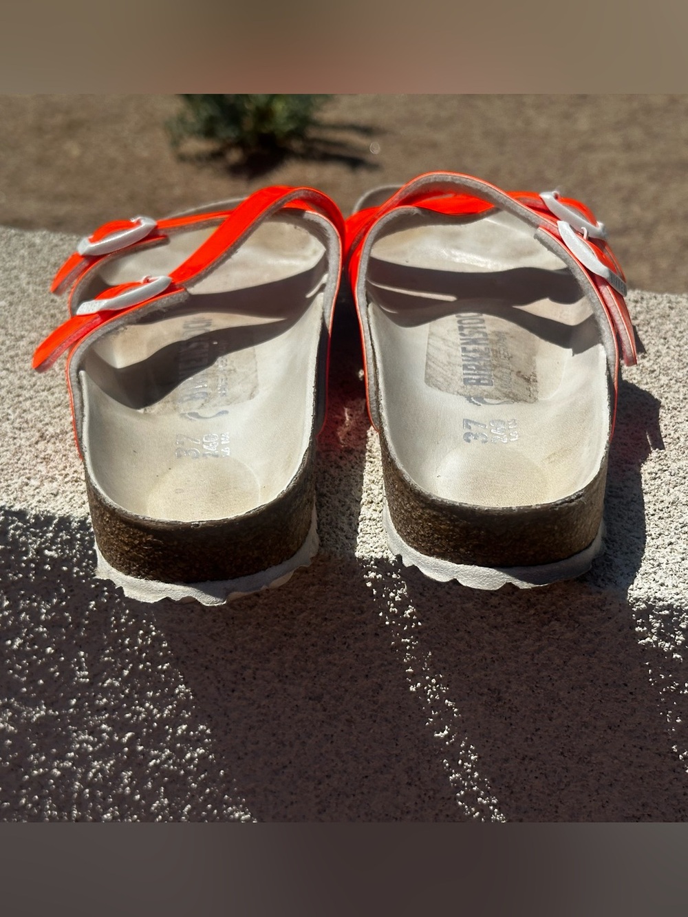 Birkenstock Arizona Neon Orange Patent Leather Two-Strap Sandals EU 37 US 6-6.5 - Picture 3 of 8